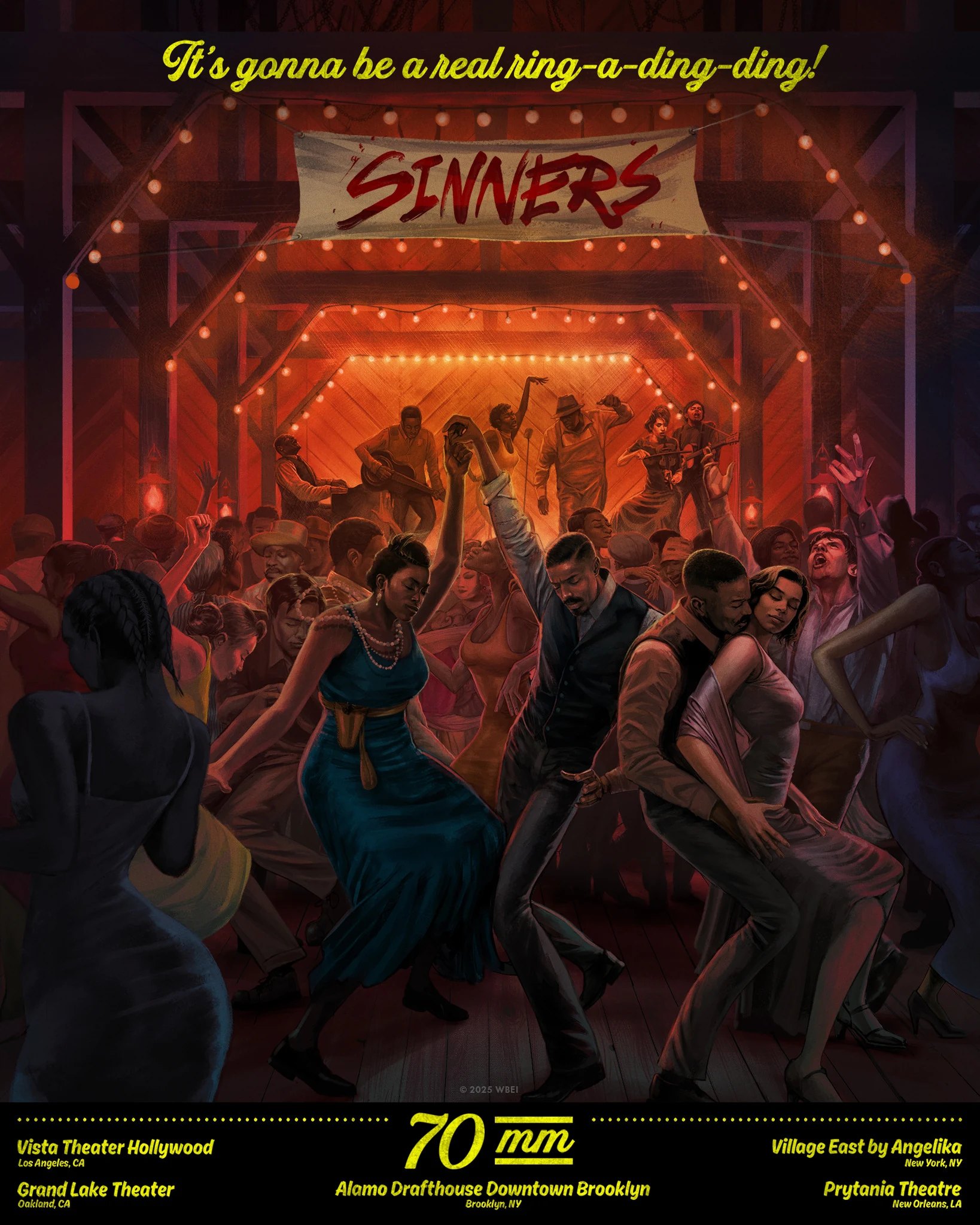 70mm juke-joint ensemble poster for Sinners