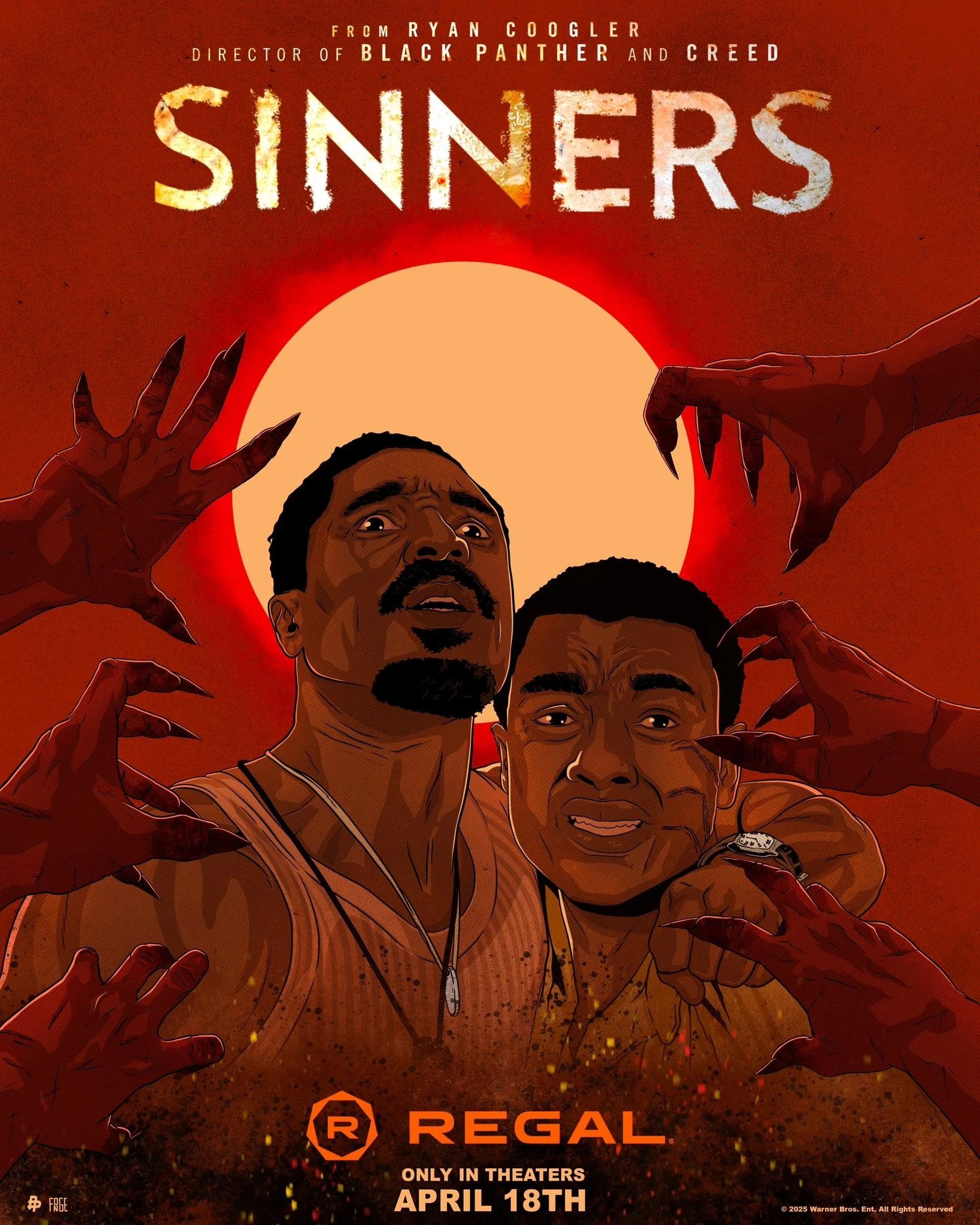 Illustrated supernatural ambush poster for Sinners