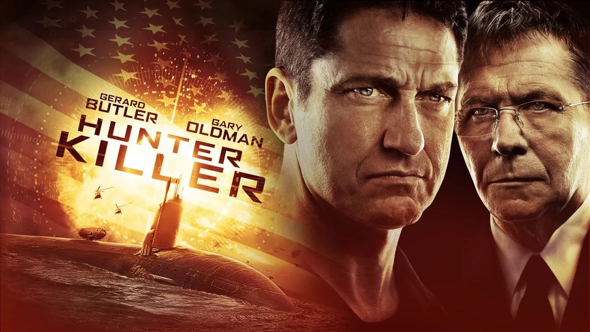 Apple TV promotional artwork — Gerard Butler and Gary Oldman for Hunter Killer